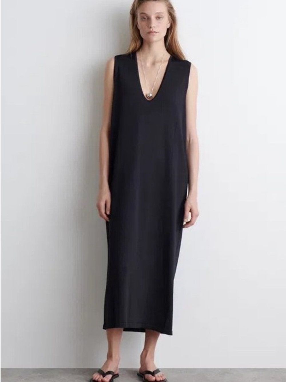 COS knitted deep scoop neck navy blue midi dress